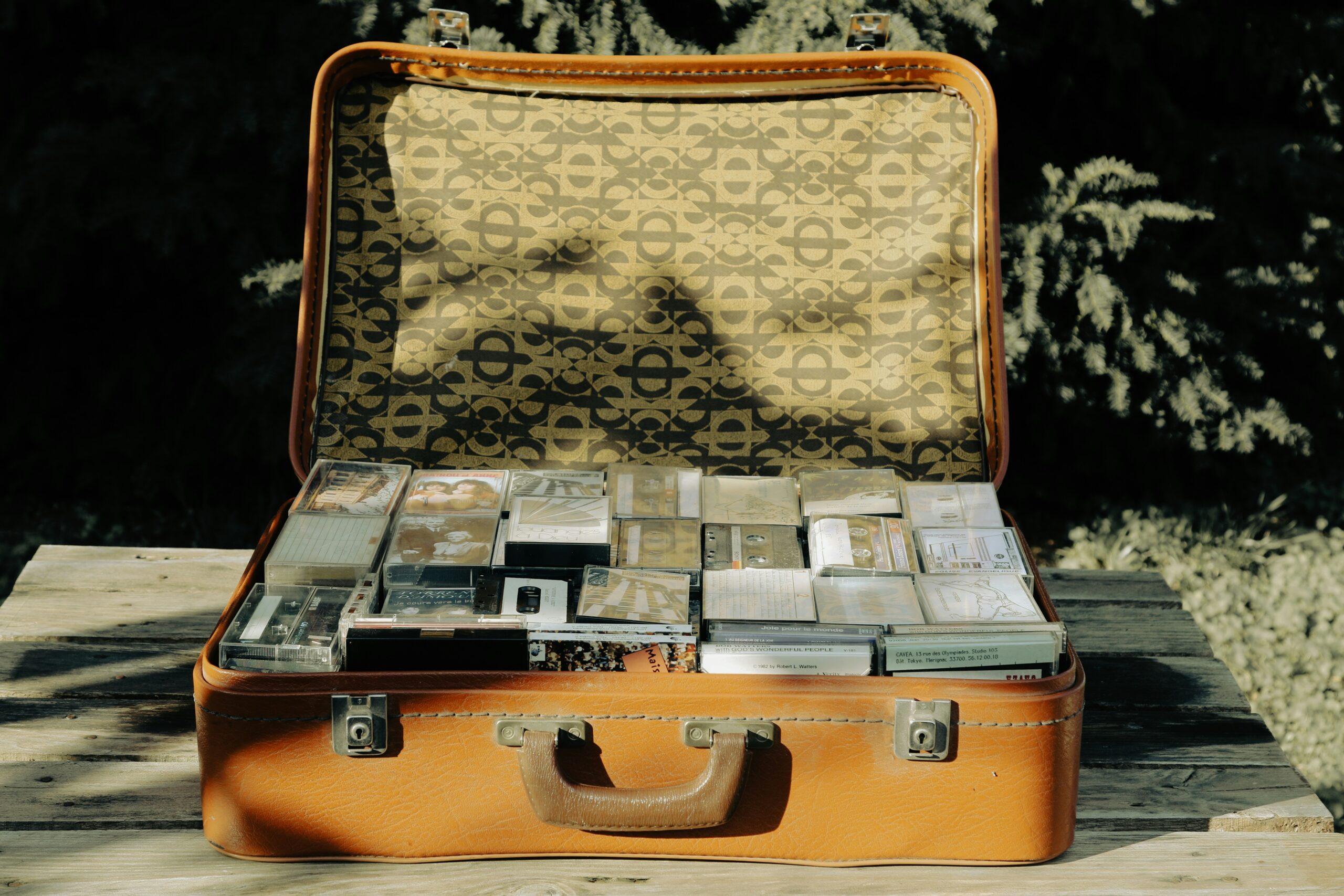 Stylish influencer luggage set against a vibrant travel backdrop