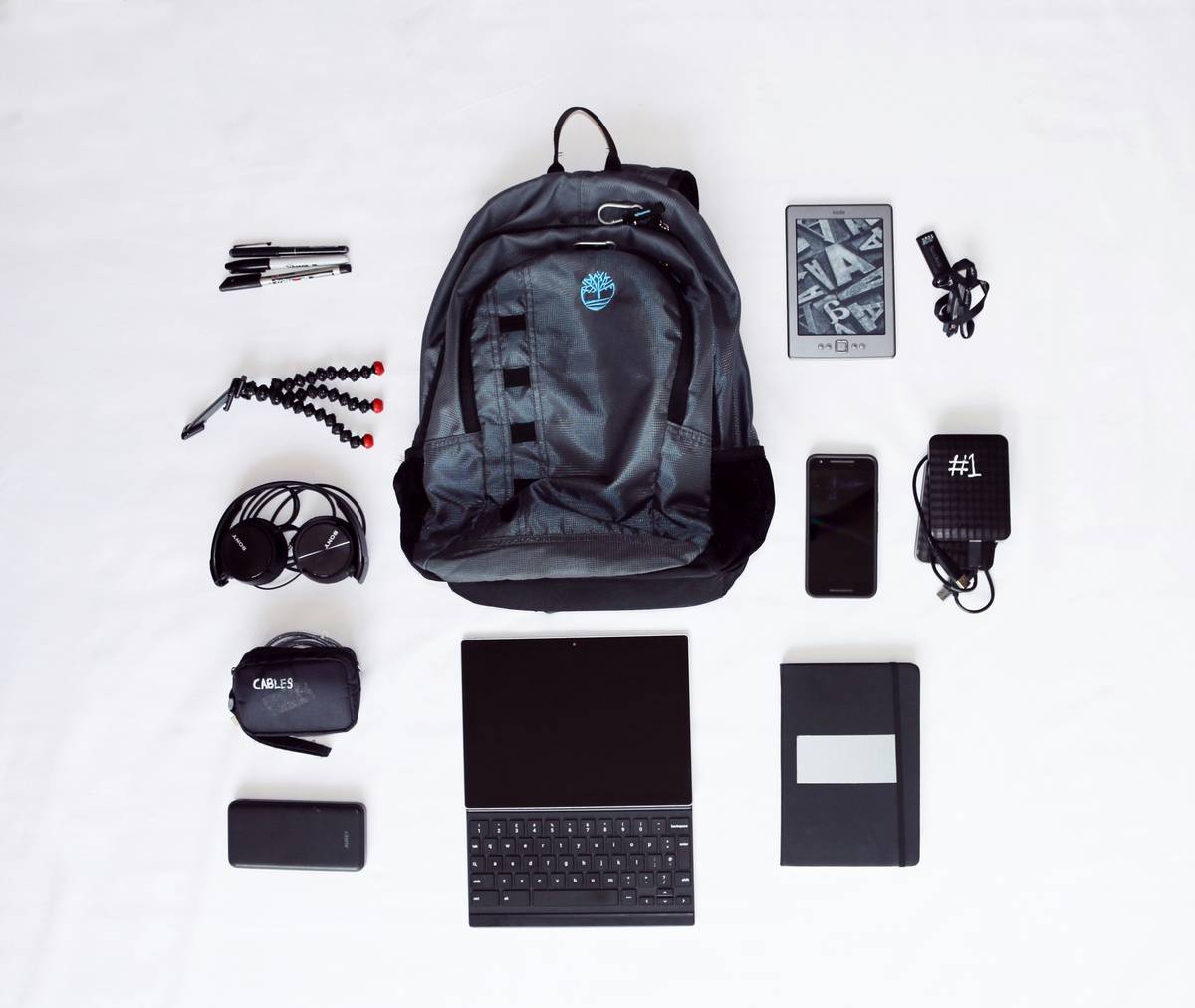 Photo of famous vlogger displaying organized contents of their favorite backpack