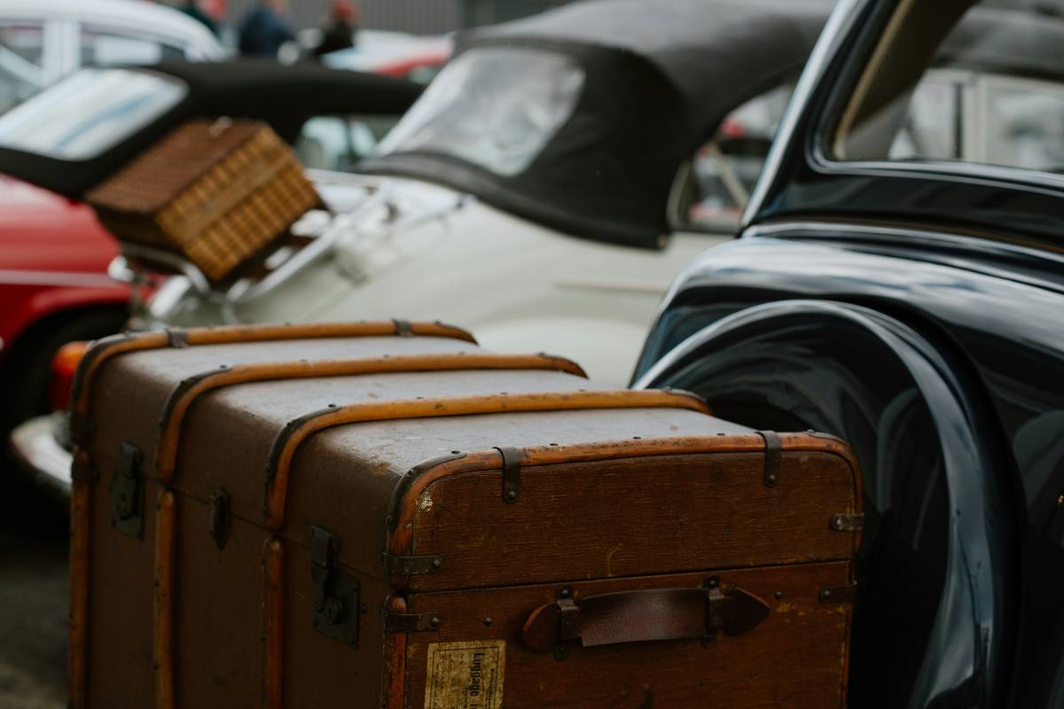 Suitcase filled with neatly packed tech gadgets