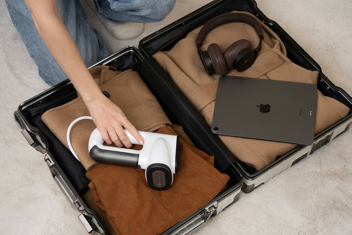 Before/after images of content creators using their chosen luggage